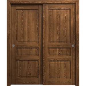 Sliding Closet Bypass Doors 36 x 80 inches | Ego 5012 Cognac Oak Veneer | Rails Hardware Set | Wood Solid Bedroom Wardrobe Doors