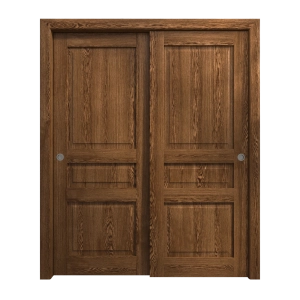 Sliding Closet Bypass Doors 72 x 96 inches | Ego 5012 Cognac Oak Veneer | Rails Hardware Set | Wood Solid Bedroom Wardrobe Doors