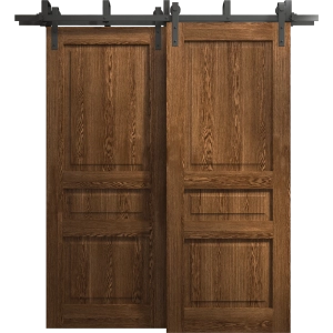 Sliding Closet Barn Bypass Doors 36 x 80 inches | Ego 5012 Cognac Oak Veneer | Modern 6.6ft Rails Hardware Set | Wood Solid Bedroom Wardrobe Doors
