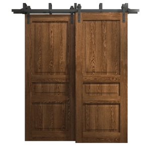 Sliding Closet Barn Bypass Doors 48 x 84 inches | Ego 5012 Cognac Oak Veneer | Modern 6.6ft Rails Hardware Set | Wood Solid Bedroom Wardrobe Doors