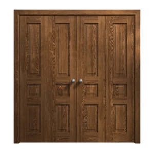 Sliding Closet Double Bi-fold Doors 72 x 84 inches | Ego 5012 Cognac Oak Veneer | Sturdy Tracks Moldings Trims Hardware Set | Wood Solid Bedroom Wardrobe Doors