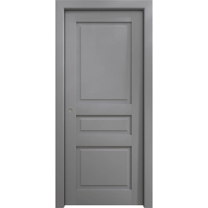 Sliding Pocket Door 18 x 84 inches | Ego 5012 Painted Grey Oak | Kit Rail Hardware | Solid Wood Interior Bedroom Modern Doors
