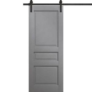 Modern Barn Door 18 x 80 inches | Ego 5012 Painted Grey Oak | 6.6FT Rail Track Heavy Hardware Set | Solid Panel Interior Doors