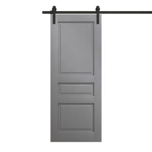 Modern Barn Door 42 x 80 inches | Ego 5012 Painted Grey Oak | 8FT Rail Track Heavy Hardware Set | Solid Panel Interior Doors