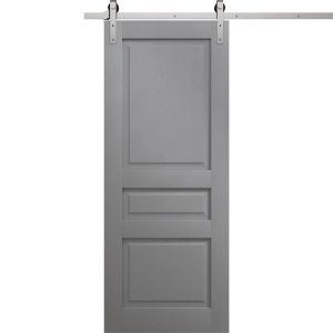 Modern Barn Door 18 x 80 inches | Ego 5012 Painted Grey Oak | 6.6FT Silver Rail Track Heavy Hardware Set | Solid Panel Interior Doors