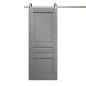 Modern Barn Door 30 x 96 inches | Ego 5012 Painted Grey Oak | 6.6FT Silver Rail Track Heavy Hardware Set | Solid Panel Interior Doors