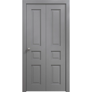 Sliding Closet Bi-fold Doors 36 x 80 inches | Ego 5012 Painted Grey Oak | Sturdy Tracks Moldings Trims Hardware Set | Wood Solid Bedroom Wardrobe Doors
