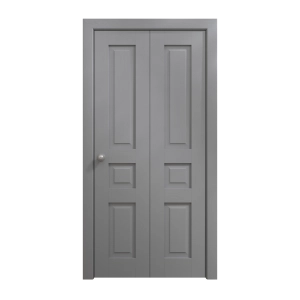 Sliding Closet Bi-fold Doors 60 x 96 inches | Ego 5012 Painted Grey Oak | Sturdy Tracks Moldings Trims Hardware Set | Wood Solid Bedroom Wardrobe Doors