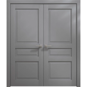 Interior Solid French Double Doors 36 x 80 inches | Ego 5012 Painted Grey Oak | Wood Interior Solid Panel Frame | Closet Bedroom Modern Doors