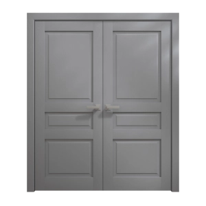 Interior Solid French Double Doors 84 x 96 inches | Ego 5012 Painted Grey Oak | Wood Interior Solid Panel Frame | Closet Bedroom Modern Doors