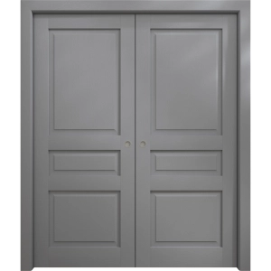 Sliding French Double Pocket Doors 36 x 80 inches | Ego 5012 Painted Grey Oak | Kit Rail Hardware | Solid Wood Interior Bedroom Modern Doors
