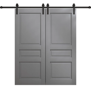 Modern Double Barn Door 72 x 80 inches | Ego 5012 Painted Grey Oak | 13FT Rail Track Set | Solid Panel Interior Doors
