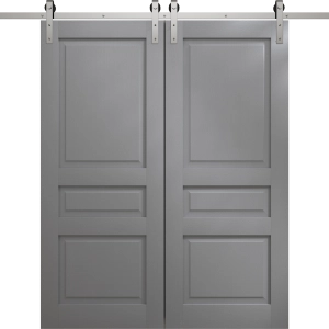 Modern Double Barn Door 36 x 80 inches | Ego 5012 Painted Grey Oak | 13FT Silver Rail Track Set | Solid Panel Interior Doors