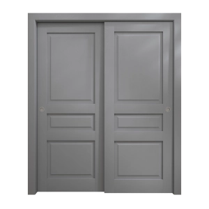Sliding Closet Bypass Doors 48 x 80 inches | Ego 5012 Painted Grey Oak | Rails Hardware Set | Wood Solid Bedroom Wardrobe Doors