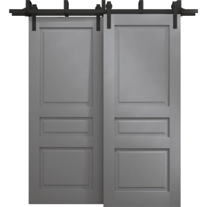 Sliding Closet Barn Bypass Doors 36 x 80 inches | Ego 5012 Painted Grey Oak | Modern 6.6ft Rails Hardware Set | Wood Solid Bedroom Wardrobe Doors