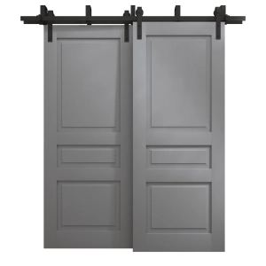 Sliding Closet Barn Bypass Doors 72 x 80 inches | Ego 5012 Painted Grey Oak | Modern 6.6ft Rails Hardware Set | Wood Solid Bedroom Wardrobe Doors