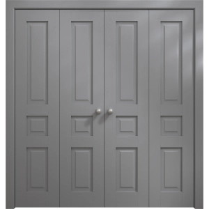 Sliding Closet Double Bi-fold Doors 72 x 80 inches | Ego 5012 Painted Grey Oak | Sturdy Tracks Moldings Trims Hardware Set | Wood Solid Bedroom Wardrobe Doors