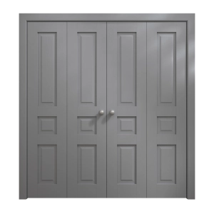 Sliding Closet Double Bi-fold Doors 72 x 84 inches | Ego 5012 Painted Grey Oak | Sturdy Tracks Moldings Trims Hardware Set | Wood Solid Bedroom Wardrobe Doors