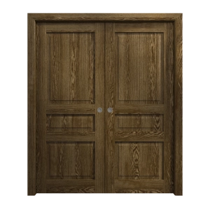 Sliding French Double Pocket Doors 36 x 84 inches | Ego 5012 Marble Oak | Kit Rail Hardware | Solid Wood Interior Bedroom Modern Doors