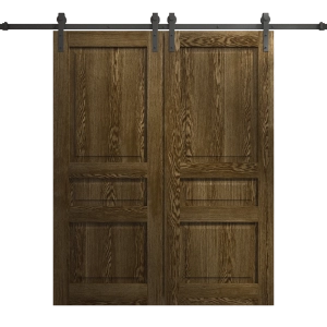 Modern Double Barn Door 72 x 96 inches | Ego 5012 Marble Oak | 13FT Rail Track Set | Solid Panel Interior Doors