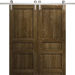 Modern Double Barn Door 36 x 80 inches | Ego 5012 Marble Oak | 13FT Silver Rail Track Set | Solid Panel Interior Doors