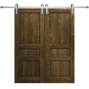 Modern Double Barn Door 64 x 80 inches | Ego 5012 Marble Oak | 13FT Silver Rail Track Set | Solid Panel Interior Doors
