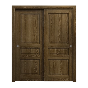 Sliding Closet Bypass Doors 64 x 80 inches | Ego 5012 Marble Oak | Rails Hardware Set | Wood Solid Bedroom Wardrobe Doors