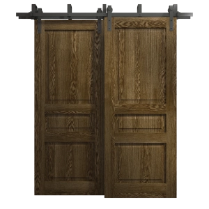 Sliding Closet Barn Bypass Doors 48 x 84 inches | Ego 5012 Marble Oak | Modern 6.6ft Rails Hardware Set | Wood Solid Bedroom Wardrobe Doors