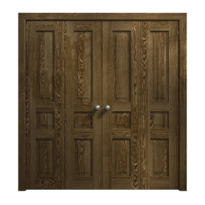 Sliding Closet Double Bi-fold Doors 72 x 84 inches | Ego 5012 Marble Oak | Sturdy Tracks Moldings Trims Hardware Set | Wood Solid Bedroom Wardrobe Doors