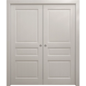 Sliding French Double Pocket Doors 36 x 80 inches | Ego 5012 Painted White Oak | Kit Rail Hardware | Solid Wood Interior Bedroom Modern Doors
