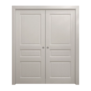 Sliding French Double Pocket Doors 60 x 84 inches | Ego 5012 Painted White Oak | Kit Rail Hardware | Solid Wood Interior Bedroom Modern Doors