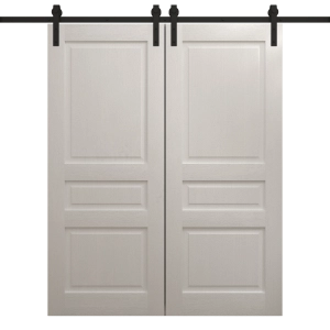 Modern Double Barn Door 36 x 80 inches | Ego 5012 Painted White Oak | 13FT Rail Track Set | Solid Panel Interior Doors
