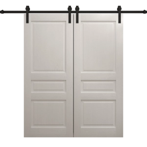 Modern Double Barn Door 60 x 80 inches | Ego 5012 Painted White Oak | 13FT Rail Track Set | Solid Panel Interior Doors