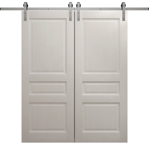 Modern Double Barn Door 36 x 80 inches | Ego 5012 Painted White Oak | 13FT Silver Rail Track Set | Solid Panel Interior Doors