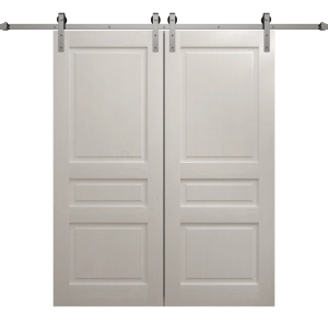 Modern Double Barn Door 36 x 84 inches | Ego 5012 Painted White Oak | 13FT Silver Rail Track Set | Solid Panel Interior Doors