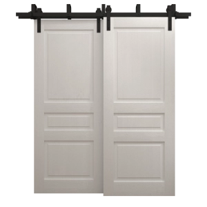 Sliding Closet Barn Bypass Doors 48 x 84 inches | Ego 5012 Painted White Oak | Modern 6.6ft Rails Hardware Set | Wood Solid Bedroom Wardrobe Doors