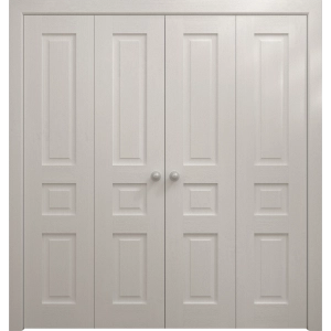 Sliding Closet Double Bi-fold Doors 72 x 80 inches | Ego 5012 Painted White Oak | Sturdy Tracks Moldings Trims Hardware Set | Wood Solid Bedroom Wardrobe Doors