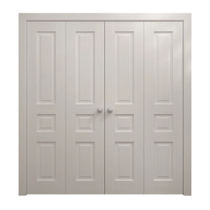 Sliding Closet Double Bi-fold Doors 96 x 80 inches | Ego 5012 Painted White Oak | Sturdy Tracks Moldings Trims Hardware Set | Wood Solid Bedroom Wardrobe Doors
