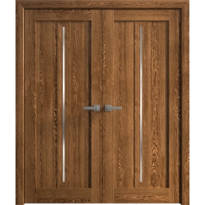 Interior Solid French Double Doors 36 x 80 inches | Ego 5014 Cognac Oak Veneer | Wood Interior Solid Panel Frame | Closet Bedroom Modern Doors
