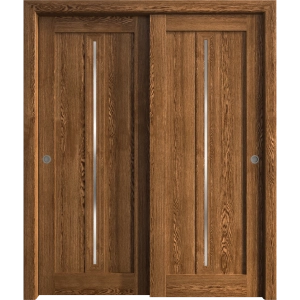 Sliding Closet Bypass Doors 36 x 80 inches | Ego 5014 Cognac Oak Veneer | Rails Hardware Set | Wood Solid Bedroom Wardrobe Doors