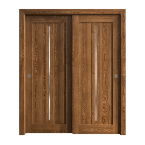Sliding Closet Bypass Doors 36 x 84 inches | Ego 5014 Cognac Oak Veneer | Rails Hardware Set | Wood Solid Bedroom Wardrobe Doors