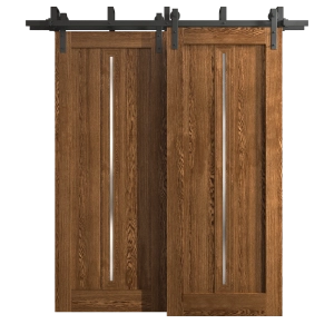 Sliding Closet Barn Bypass Doors 36 x 96 inches | Ego 5014 Cognac Oak Veneer | Modern 6.6ft Rails Hardware Set | Wood Solid Bedroom Wardrobe Doors