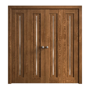 Sliding Closet Double Bi-fold Doors 72 x 96 inches | Ego 5014 Cognac Oak Veneer | Sturdy Tracks Moldings Trims Hardware Set | Wood Solid Bedroom Wardrobe Doors