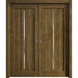 Sliding French Double Pocket Doors 36 x 80 inches | Ego 5014 Marble Oak | Kit Rail Hardware | Solid Wood Interior Bedroom Modern Doors