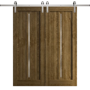 Modern Double Barn Door 36 x 80 inches | Ego 5014 Marble Oak | 13FT Silver Rail Track Set | Solid Panel Interior Doors
