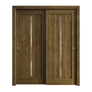 Sliding Closet Bypass Doors 48 x 80 inches | Ego 5014 Marble Oak | Rails Hardware Set | Wood Solid Bedroom Wardrobe Doors