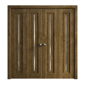 Sliding Closet Double Bi-fold Doors 96 x 96 inches | Ego 5014 Marble Oak | Sturdy Tracks Moldings Trims Hardware Set | Wood Solid Bedroom Wardrobe Doors