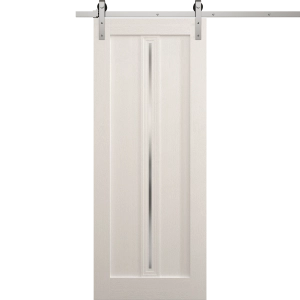 Modern Barn Door 18 x 80 inches | Ego 5014 Painted White Oak | 6.6FT Silver Rail Track Heavy Hardware Set | Solid Panel Interior Doors