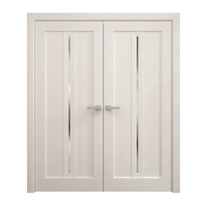 Interior Solid French Double Doors 36 x 80 inches | Ego 5014 Painted White Oak | Wood Interior Solid Panel Frame | Closet Bedroom Modern Doors