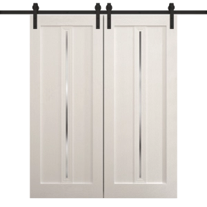 Modern Double Barn Door 36 x 80 inches | Ego 5014 Painted White Oak | 13FT Rail Track Set | Solid Panel Interior Doors